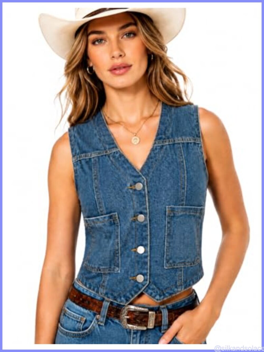 Women's Denim Vest Sleeveless V Neck Button Down Cropped Jean Waistcoat Casual